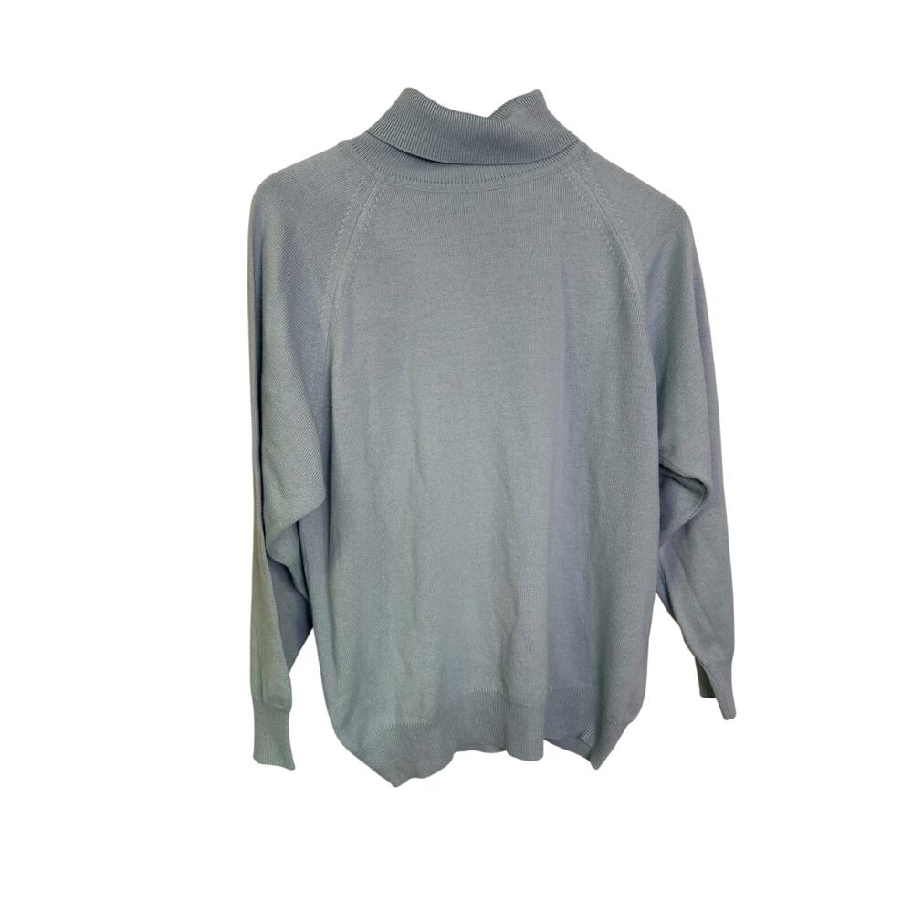 Vintage Euro-Flash Turtleneck Sweater Light Blue Acrylic Knit Pullover Size XL